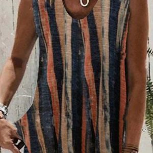 Loose Casual Abstract Stripes V Neck Tank Top, Tanks & Camis, color:Multicolor|size:XXL, JustFashionNow