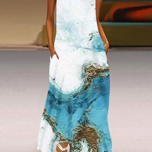 Casual Floral Regular Fit V Neck Dress, Dresses, color:Blue|size:3XL, JustFashionNow