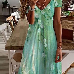 Women's Shift Short Sleeve Floral Print V Neck Elegant Casual Short Dress, Short, color:Green|size:XXL, catalog Noracora shop