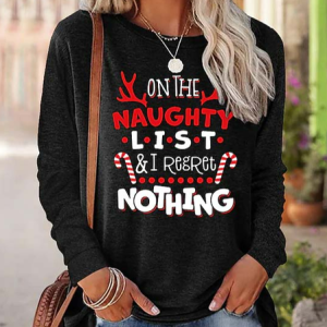 Casual Christmas Text Letters Regular Fit Crew Neck T-Shirt, T-Shirts, color:Black|size:XXL, JustFashionNow