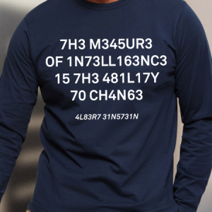 Men's Funny The Measure Of Intelligence Graphic Printing Loose Casual Cotton Crew Neck Top, color:Dark Blue|size:3XL, Lilicloth.com