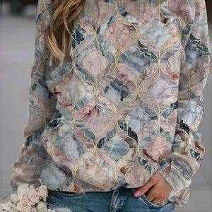 JFN Crew Neck Loose Geometric Long Sleeve Sweatshirt, Sweatshirts & Hoodies, color:Multicolor|size:XXL, JustFashionNow