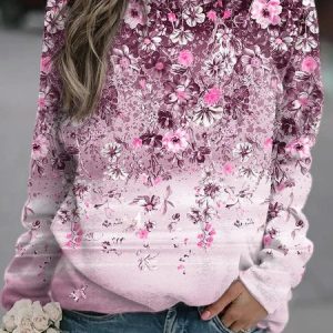 Casual Crew Neck Loose Sweatshirt, Hoodies & Sweatshirts, color:Pink|size:3XL, Noracora