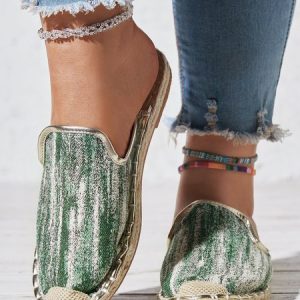 Green Ombre Vacation Espadrilles Mules, Flats/Loafers, color:Green|size:43, Noracora