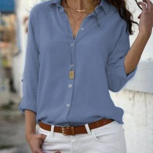 Long Sleeve Solid Shift Office Blouse, Blouses & Shirts, Roselinlin - Online Catalog