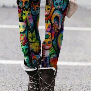 Sheath Floral-Print Leggings, Leggings, color:Blue|size:XXL, JustFashionNow