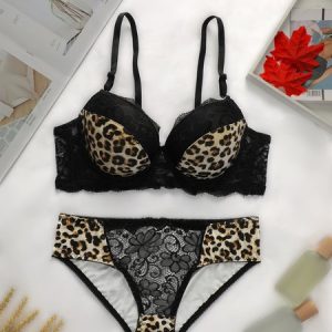 Knitted Bra & Panty Set, Lingeries, color:Leopard|size:38/85B, Noracora