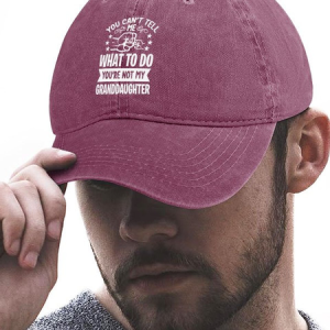 Men's You Can't Tell Me What To Do You're Not My Granddaughter Funny Graphic Printing Loose Adjustable Denim Hat, color:Wine Red|size:One-size, Lilicloth.com
