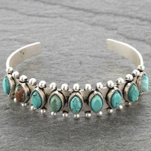 Silver Antique Distressed Inlaid Turquoise Cuff Bracelet Everyday Ethnic Jewelry, Bracelet, color:Silver|size:One-size, Noracora
