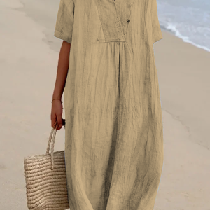 Linen Plain Cotton And Linen Loose Dress, Dresses, color:Light Khaki|size:XXL, JustFashionNow