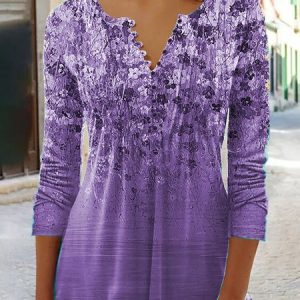 Gradient Pattern Casual Cotton-Blend Top, Shirts & Blouses, color:Purple|size:XXL, JustFashionNow