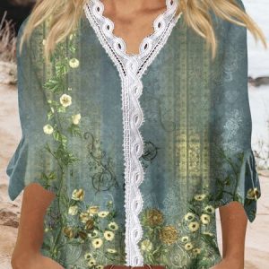 V Neck Loose Printing Vacation T-Shirt, T-Shirts, color:Color7|size:3XL, JustFashionNow