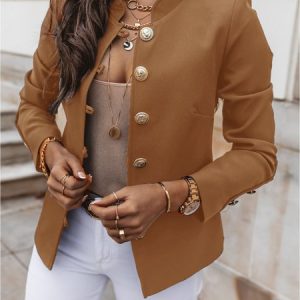 Plain Elegant Blazer, Blazers, color:Camel|size:3XL, JustFashionNow