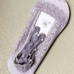 Imitation Pearls Ankle Strap Lace Low Cut Socks, Socks, color:Gray|size:One-size, JustFashionNow