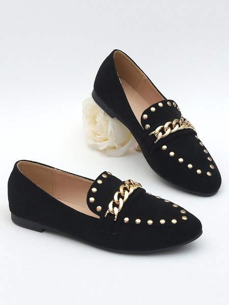 Chain Rivet Decor Urban Black Loafers, Loafers, color:Black|size:43, Stylewe