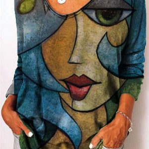 Casual Long Sleeve Shift Top, T-Shirts, color:Blue|size:3XL, JustFashionNow