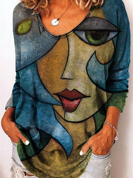 Casual Long Sleeve Shift Top, T-Shirts, color:Blue|size:3XL, JustFashionNow