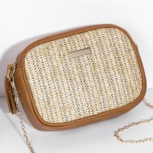 Urban Casual Leather Stitching Straw Women Messenger Bag, Bags, color:Brown|size:One-size, Stylewe