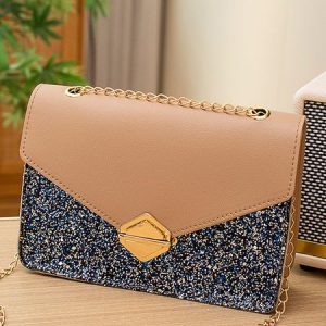 Urban Casual Leather Sequin Stitching Chain Women's Messenger Bag Shoulder Bag, Bags, color:Khaki|size:One-size, Stylewe