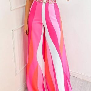 Regular Fit Vacation Striped Fashion Pants, Pants, color:Rose Red|size:XXL, Stylewe