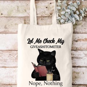 Let Me Check My Giveashitometer Cat Animal Graphic Shopping Tote Bag, color:White|size:One-size, Lilicloth.com