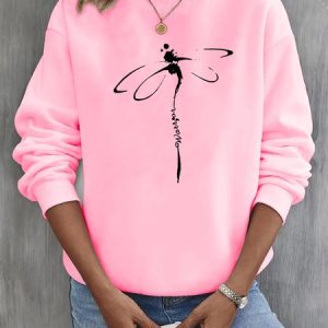 Dragonfly Casual Sweatshirt, Sweatshirts & Hoodies, color:Pink|size:3XL, JustFashionNow
