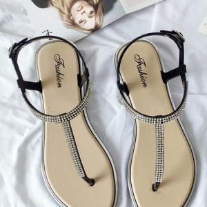Rhinestone Thin Strap Waterproof PVC Beach Flip-flop Sandals, Sandals, color:Black|size:40, JustFashionNow
