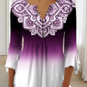 Casual Ombre Regular Fit V Neck Shirt, Shirts & Blouses, color:Purple|size:3XL, JustFashionNow