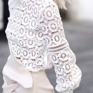 Long sleeve Regular Fit Stand Collar Elegant Shirt, Blouses and Shirts, color:White|size:XXL, Stylewe