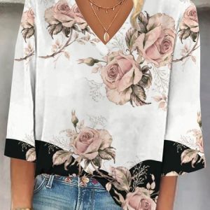 Regular Sleeve V Neck Loose Gradient Pattern T-Shirt, T-Shirts, color:Color24|size:3XL, JustFashionNow