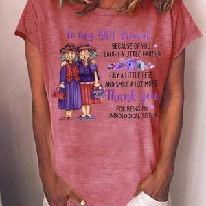 Women's Funny Old Friend Smile A Lot More Graphic Printing Text Letters Crew Neck Cotton-Blend Casual T-Shirt, color:Red|size:3XL, Lilicloth.com