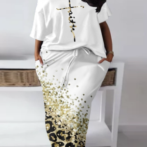 Casual Loose Leopard Two-Piece Set, Suit Set, color:White|size:4X, JustFashionNow