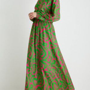 Stylewe Green Long sleeve Lantern Sleeve Regular Fit Vacation Dress, Dresses, color:Green|size:XS, Stylewe