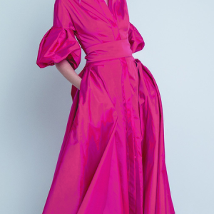 Long sleeve Elegant Regular Fit Plain Shirt Collar Dress, Midi Dresses, color:Rose Red|size:XXL, Stylewe
