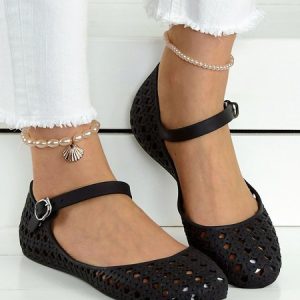 Casual Hollow Out Waterproof Beach Mary Jane Shoes, Flats, color:Black|size:41, JustFashionNow