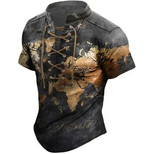 Men's Graphic Map 3D Printed Short Sleeve Lace Up Tee Tee, T-Shirts, , COTOSEN, Apparel Online, Cheap Clothes, Buy Now