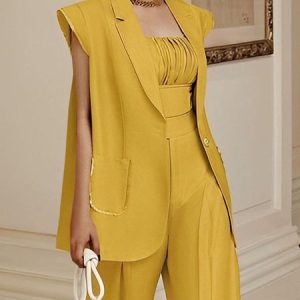 Loose Urban Plain Lapel Collar Blazer, Blazers, color:Yellow|size:XXL, Stylewe