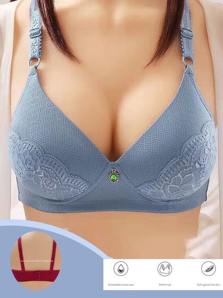 Women's Breathable Comfortable Lace Daily Bra & Bralette, Crop Bras, color:Lake Blue|size:42/95C, JustFashionNow