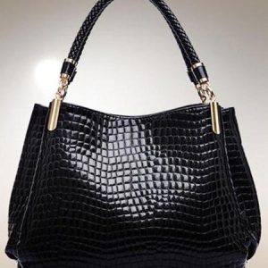 Shiny Crocodile Faux Leather Urban Commuter Handbag, Crossbody Bags, color:Black|size:One-size, Stylewe