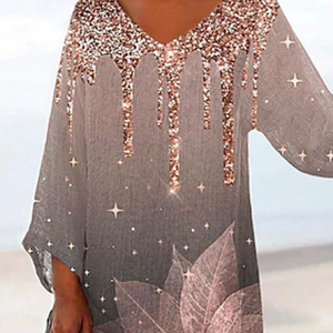 Floral Loose V Neck Casual Top, Shirts & Blouses, color:Multicolor|size:XXL, JustFashionNow