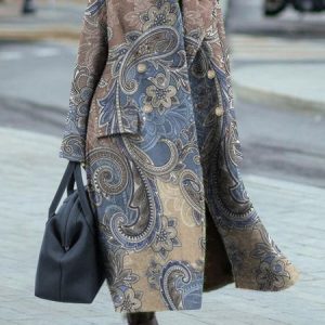 Paisley long woolen coat extra size, Coats, color:Blue|size:XXL, JustFashionNow