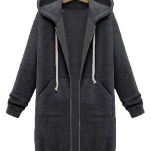 Plain Pockets Long Sleeve Plus Size Jacket, Coats, color:Deep Gray|size:16, JustFashionNow