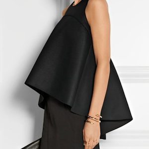 Plain Loose Crew Neck Elegant Shirt, Tanks and Camis, color:Black|size:XXL, Stylewe
