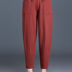 Casual Plain Ankle Pants Pocket Stitching Pant, Pants, color:Wine Red|size:XXL, Noracora