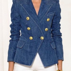 Urban Regular Fit Long Sleeve Plain Denim Coat, Jackets, color:Blue|size:XXL, Stylewe