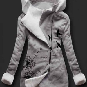 Autumn and winter casual printed sweater Long Sleeve Plants Vintage Hoodie Knit coat, Coats, color:Gray|size:XXL, JustFashionNow
