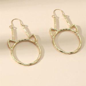 Cute Metal Cat Hoop Earrings, Earrings, color:Champagne|size:One-size, JustFashionNow