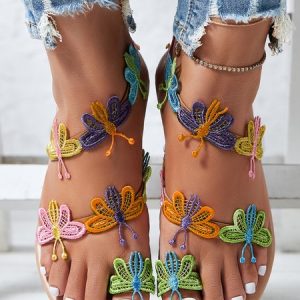 Vacation Butterfly Toe Ring Beach Strappy Sandals, Sandals, color:Multicolor|size:43, JustFashionNow