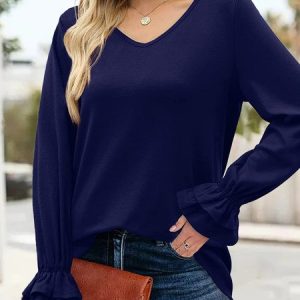 Casual Regular Fit V Neck T-Shirt, T-Shirts, color:Deep Blue|size:XXL, JustFashionNow