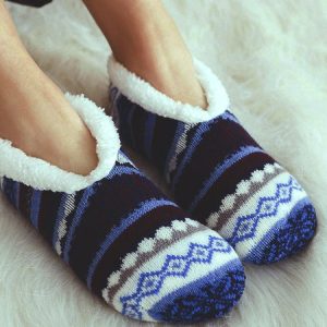 Leisure Home Ethnic Pattern Striped Coral Fleece Floor Socks Autumn Winter Warmth Thickening Accessories, Socks, color:Blue|size:One-size, JustFashionNow